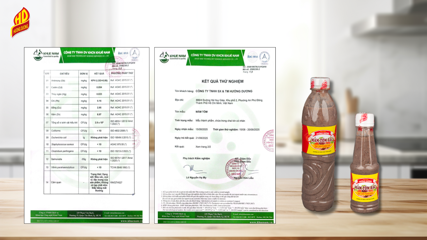 Giấy kiểm nghiệm sản phẩm: Bí quyết chọn thực phẩm an toàn 4 Kết quả kiểm nghiệm Mắm Tôm của Thực Phẩm Hướng Dương